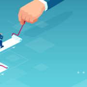 Vector of a businesswoman painting her own career path while businessman being supported by corporate culture .